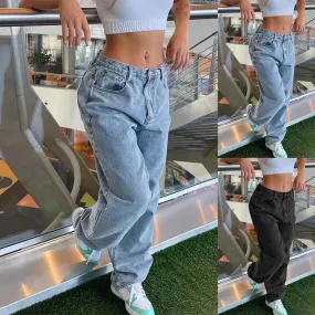 2024 Spring New Y2K Style Women's Mid Waist Baggy Jeans Fashion Casual Denim Wide Leg Pants Street Hipster Trousers