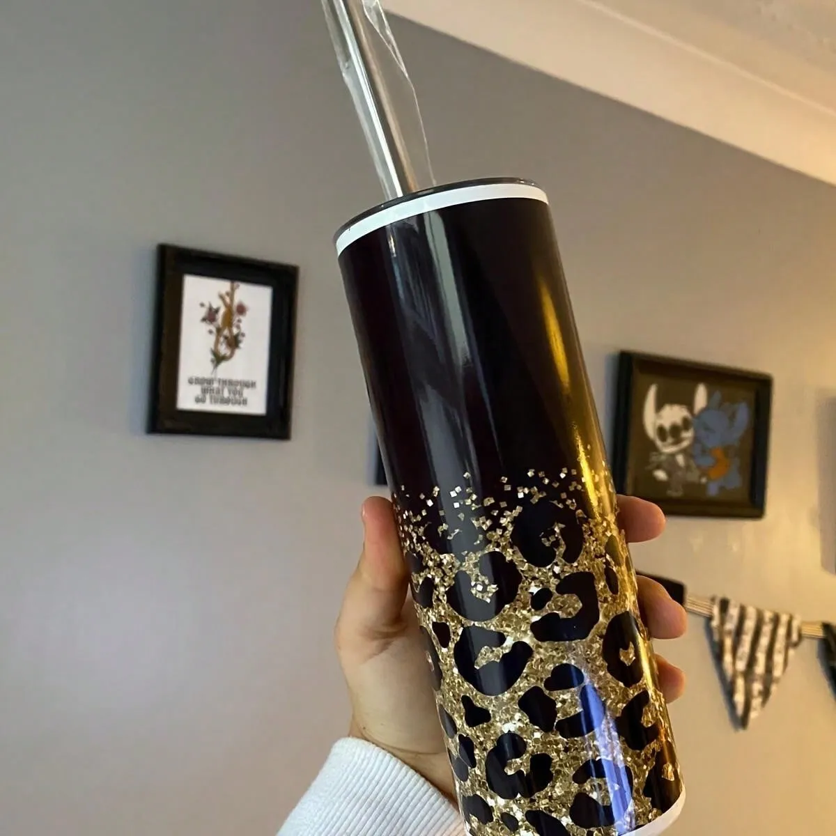 20oz Stainless Steel Leopard Print Water Bottle with Lid and Straw - Insulated Tumbler for Summer and Winter - Perfect Outdoor Travel Accessory and Valentine's Day Gift