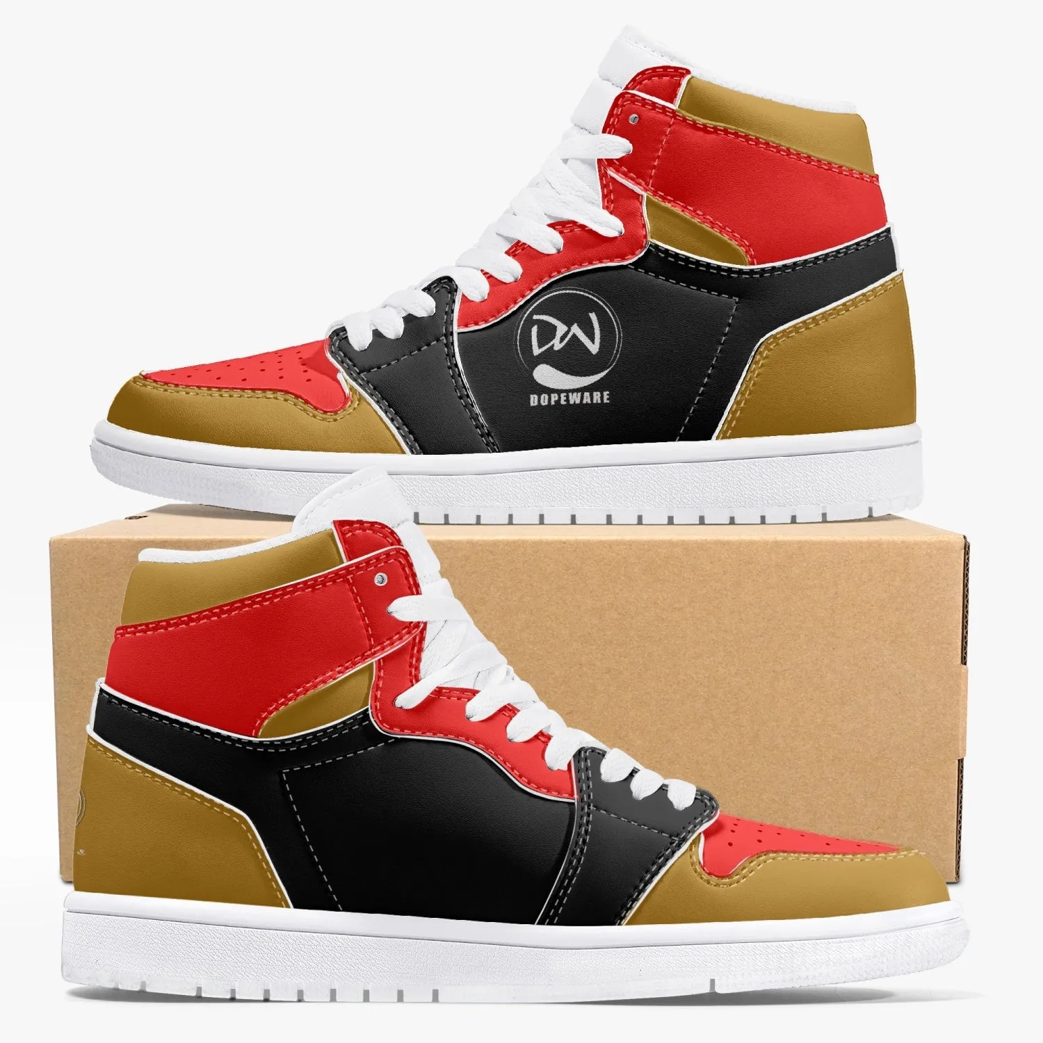 236. New High-Top Leather Sneakers - Red and Black