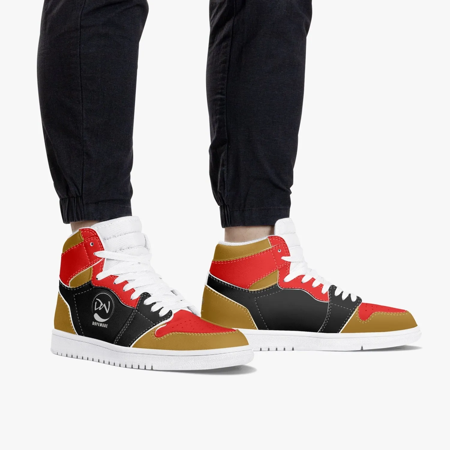 236. New High-Top Leather Sneakers - Red and Black