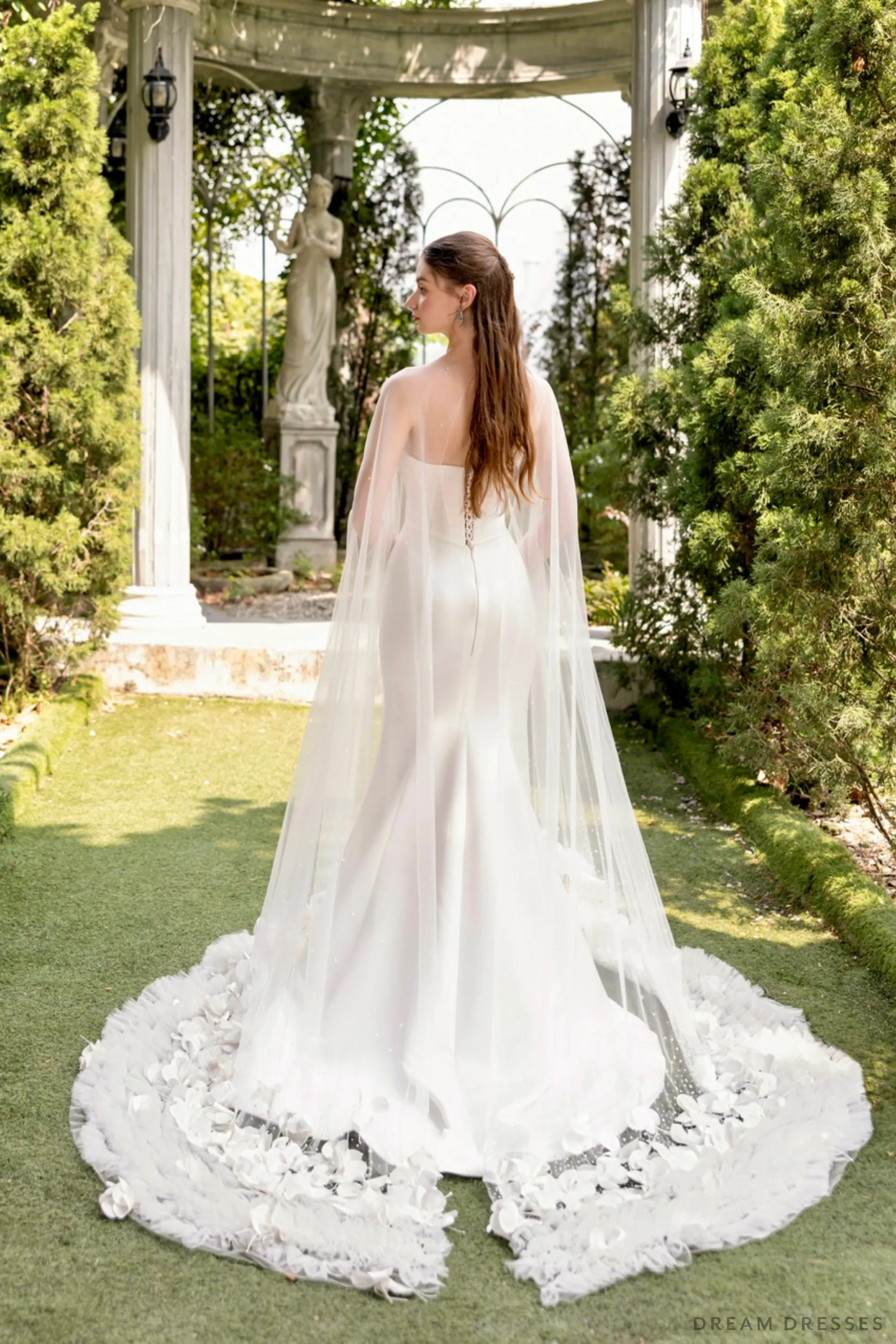 3D Flowers Bridal Cape Veil (#LINA)