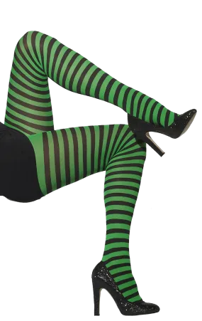 Adult Green and Black Striped Tights