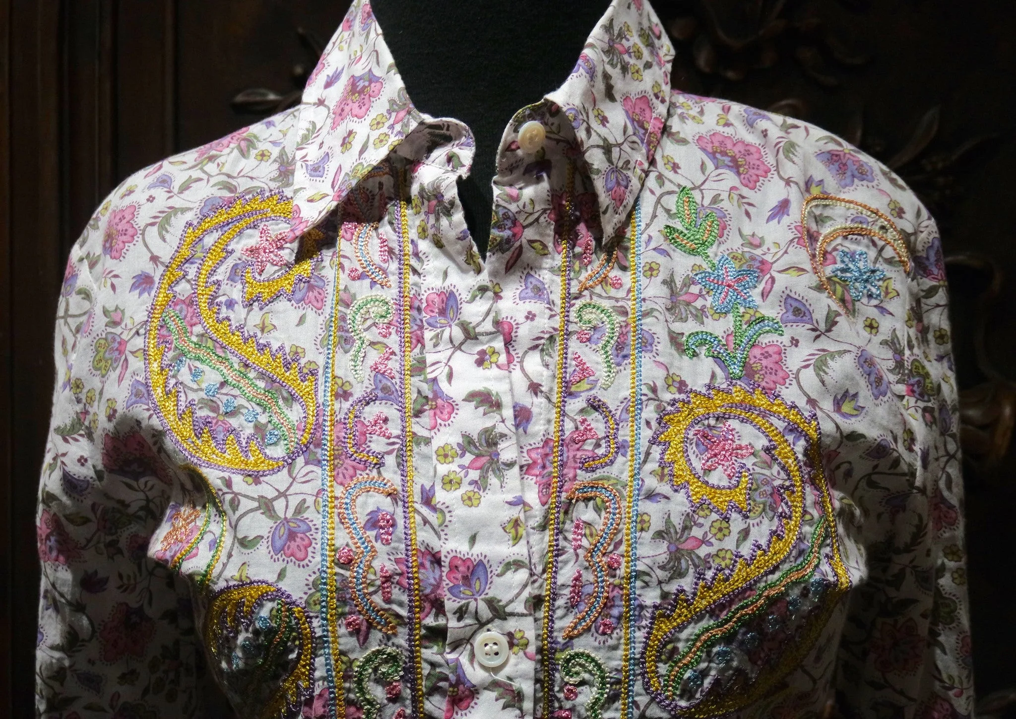 And Cake Pink Floral Shirt with Paisley Embroidery