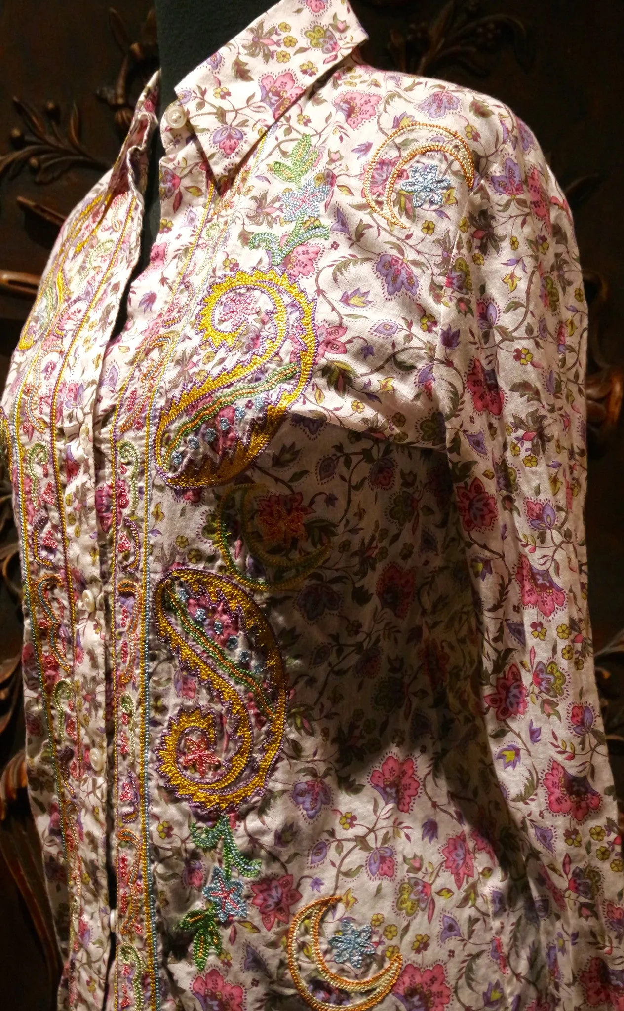 And Cake Pink Floral Shirt with Paisley Embroidery