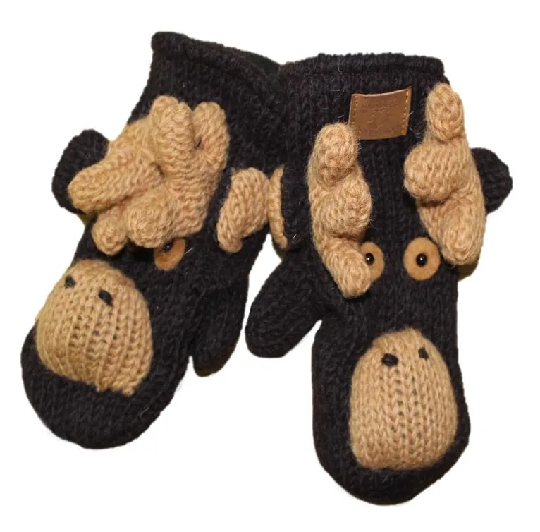 Animal Mittens / Gloves for Kids. 100% Wool with Fleece Lining. Handmade in Nepal.