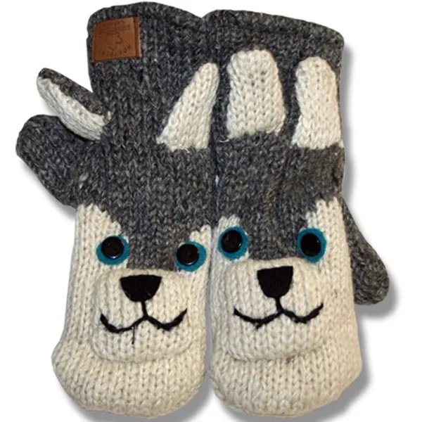 Animal Mittens / Gloves for Kids. 100% Wool with Fleece Lining. Handmade in Nepal.