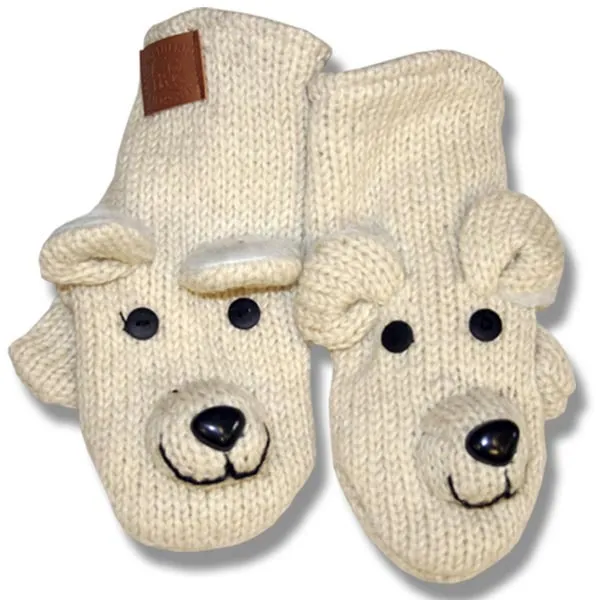 Animal Mittens / Gloves for Kids. 100% Wool with Fleece Lining. Handmade in Nepal.