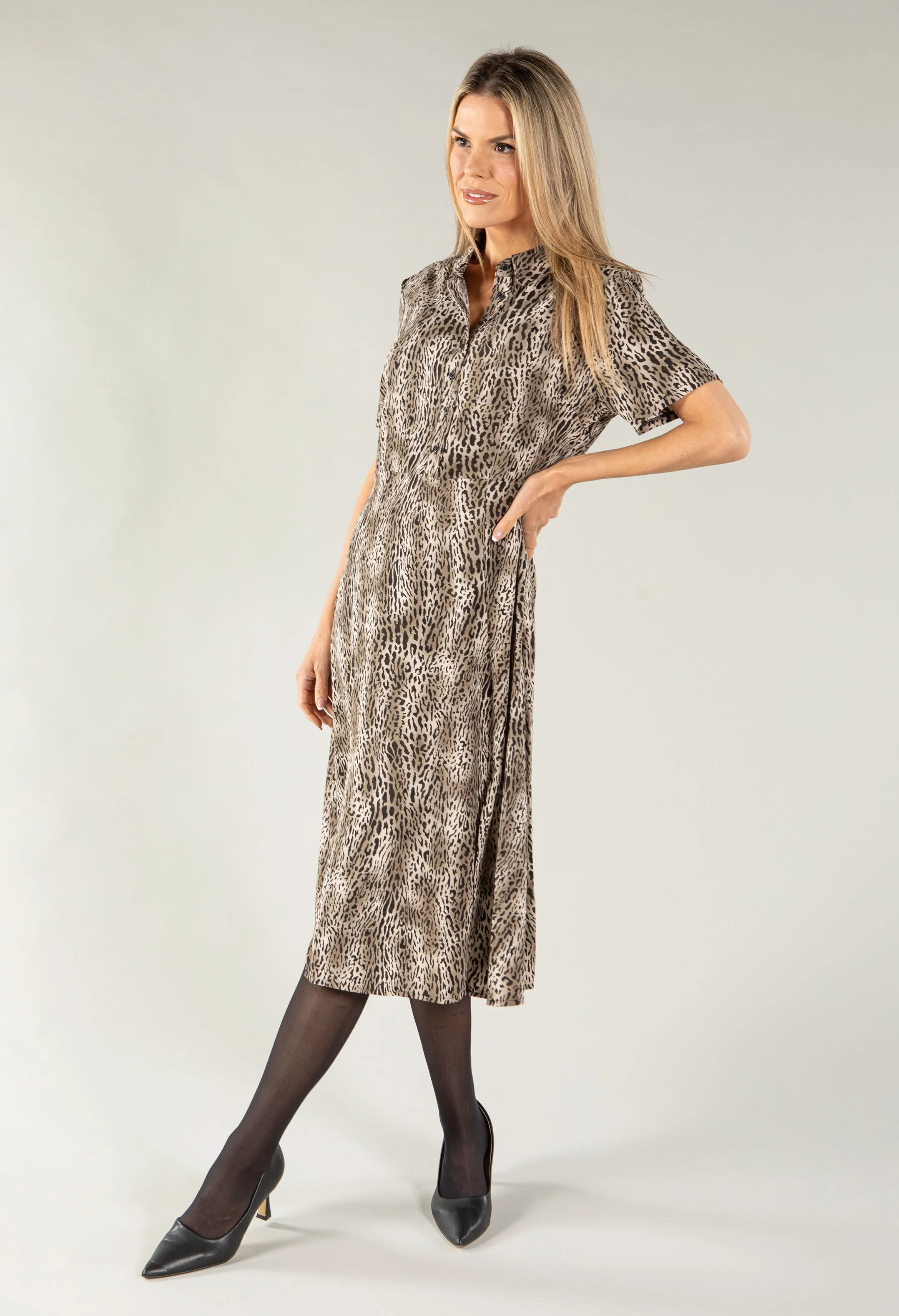 Animal Print Midi Shirt Dress