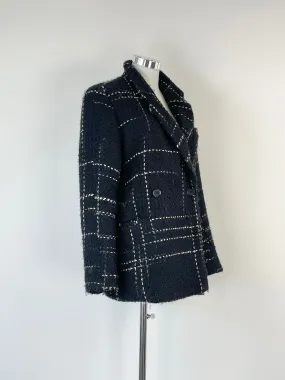 Anine Bing Black & White Stripe Wool Blend Coat - AU6/8