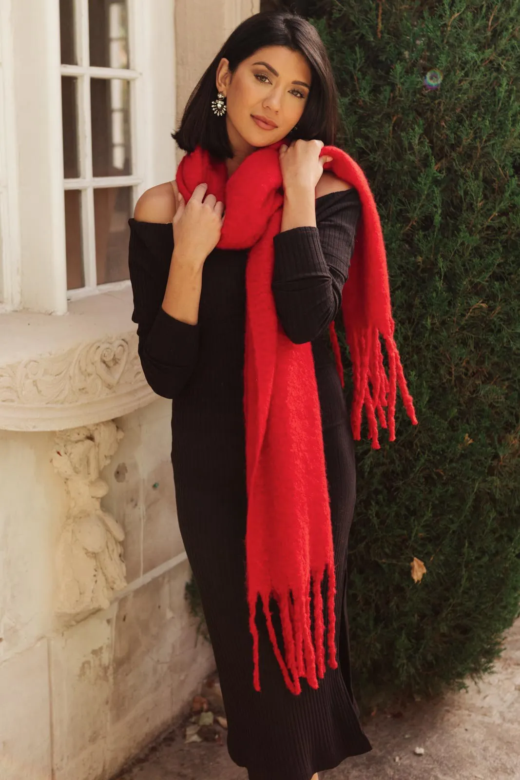 Artisan Fringe Scarf in Red