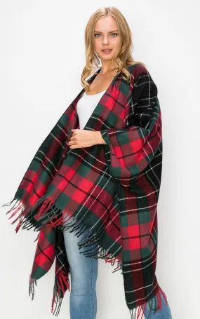 AV434 Wool Plaid Ruana Shawl