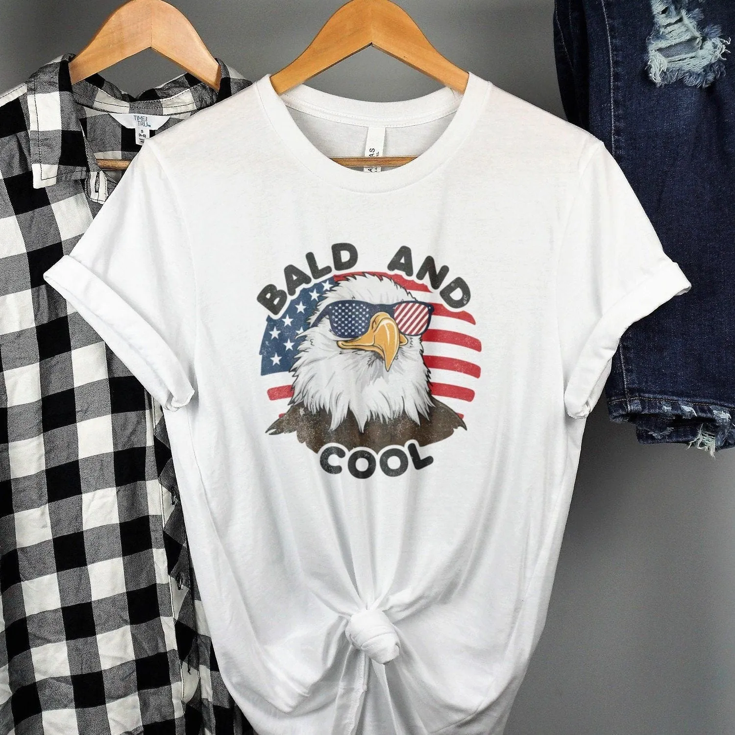 Bald And Cool Patriotic Eagle T-Shirt, American Eagle Graphic Tee, USA Flag Sunglasses Shirt, Fourth Of July Shirt, Bald Eagle Tank Top