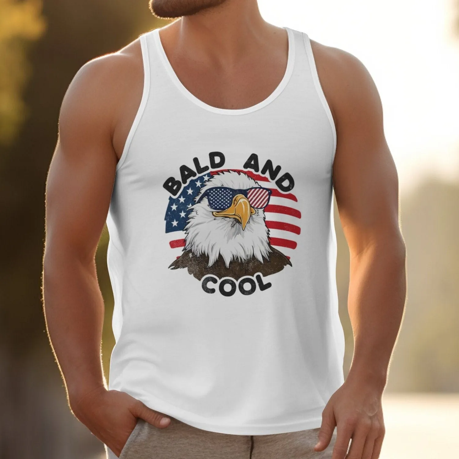 Bald And Cool Patriotic Eagle T-Shirt, American Eagle Graphic Tee, USA Flag Sunglasses Shirt, Fourth Of July Shirt, Bald Eagle Tank Top