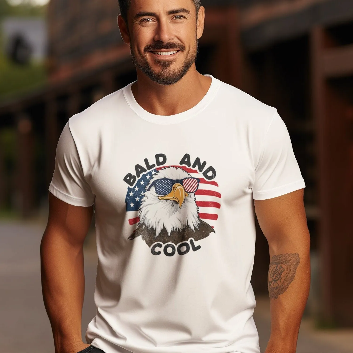 Bald And Cool Patriotic Eagle T-Shirt, American Eagle Graphic Tee, USA Flag Sunglasses Shirt, Fourth Of July Shirt, Bald Eagle Tank Top