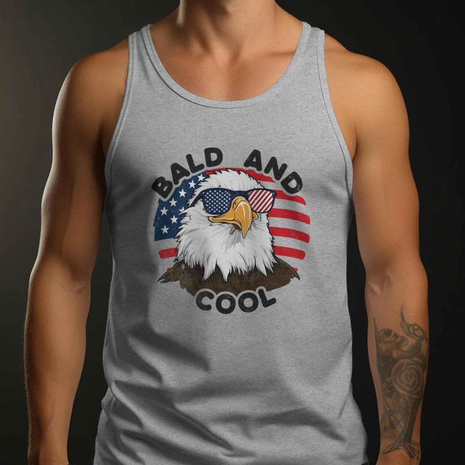 Bald And Cool Patriotic Eagle T-Shirt, American Eagle Graphic Tee, USA Flag Sunglasses Shirt, Fourth Of July Shirt, Bald Eagle Tank Top