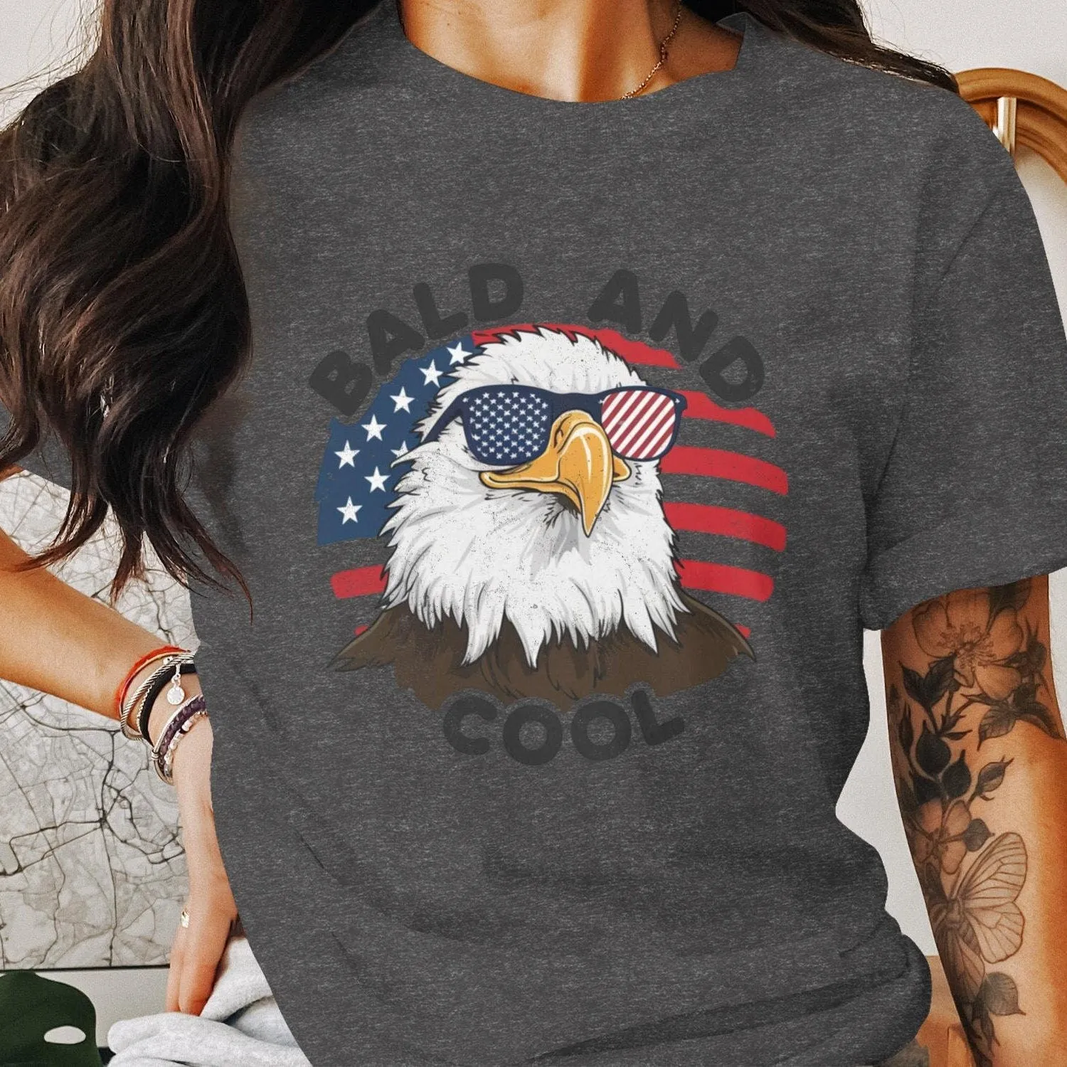 Bald And Cool Patriotic Eagle T-Shirt, American Eagle Graphic Tee, USA Flag Sunglasses Shirt, Fourth Of July Shirt, Bald Eagle Tank Top