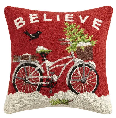 Believe Christmas Bicycle Pillow