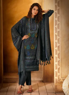 Belliza Unstitched Blue Winter Woollen Suit Dress Material for Women