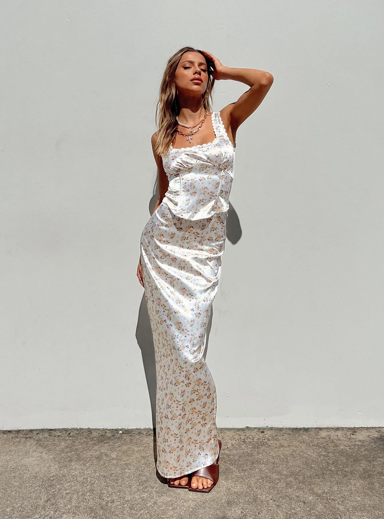 Berlin Satin Maxi Skirt White