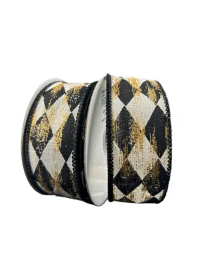 Black and gold harlequin wired ribbon 1.5”