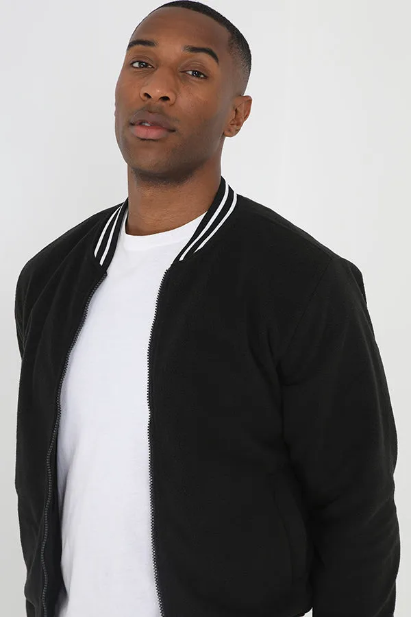 BLACK FLEECE ZIP THROUGH BOMBER JACKET