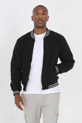 BLACK FLEECE ZIP THROUGH BOMBER JACKET