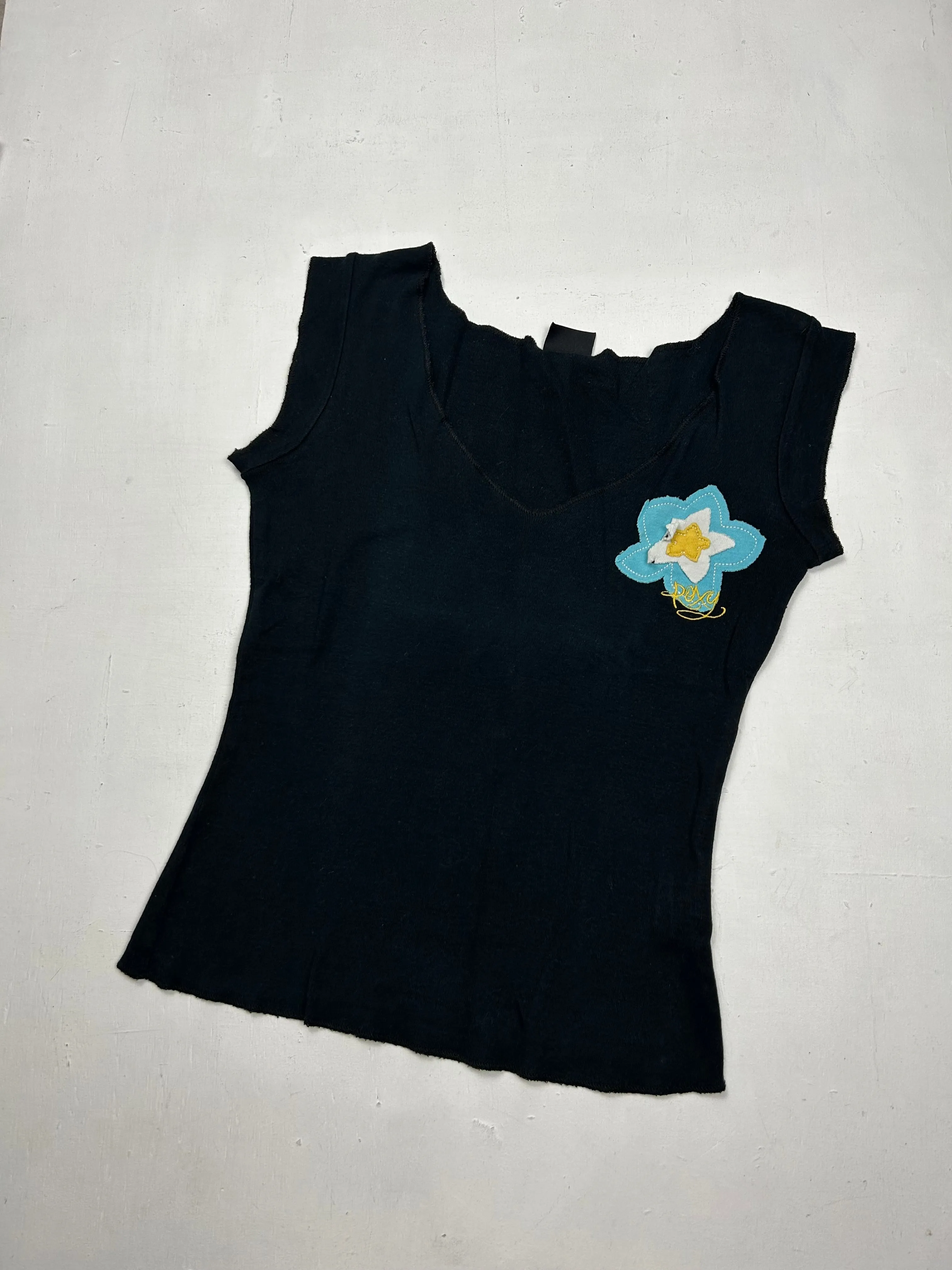 Black hibiscus flower logo tank top (XS)