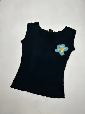 Black hibiscus flower logo tank top (XS)