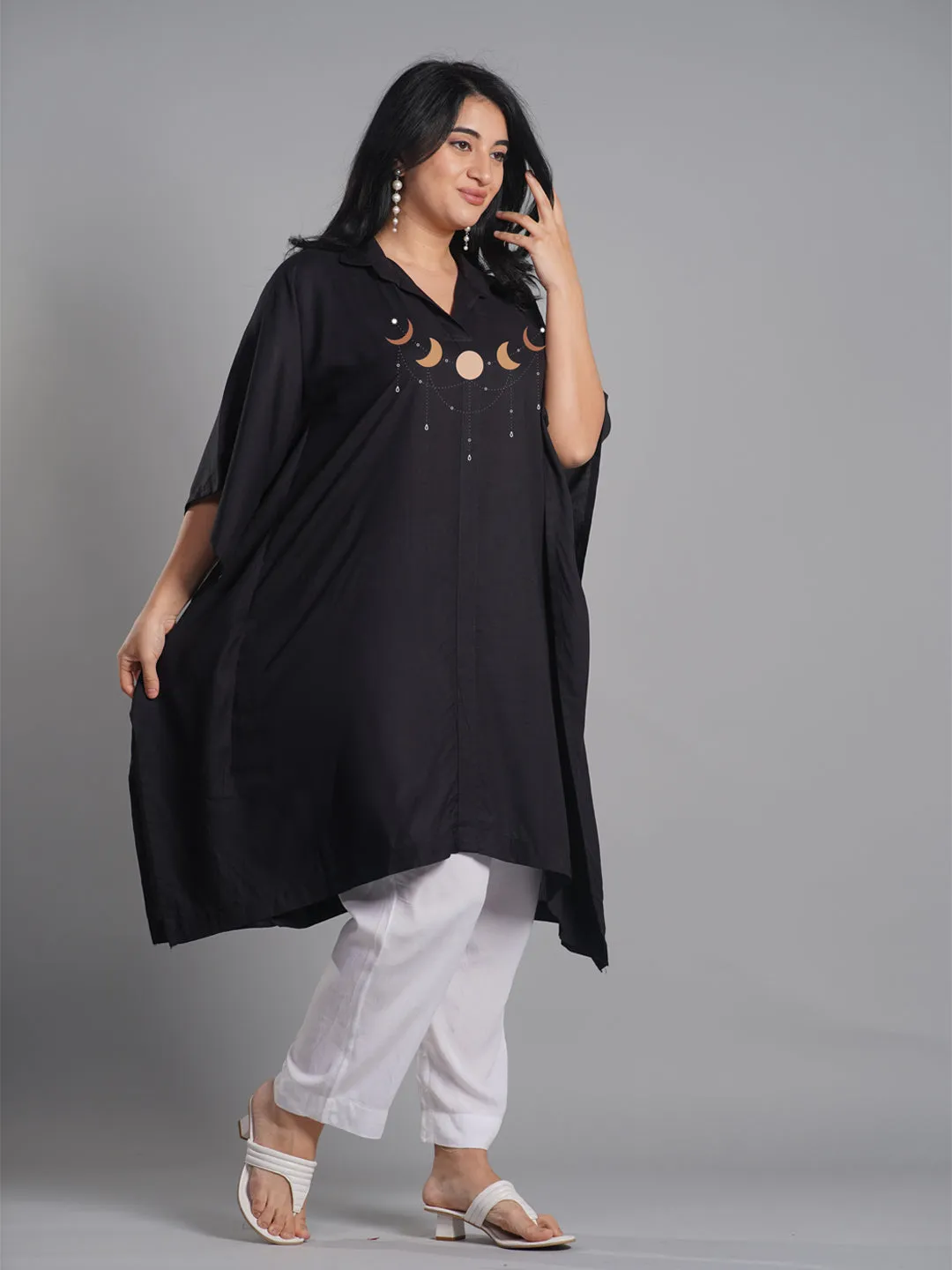 Black Rayon Shirt-Kaftan - Celestial