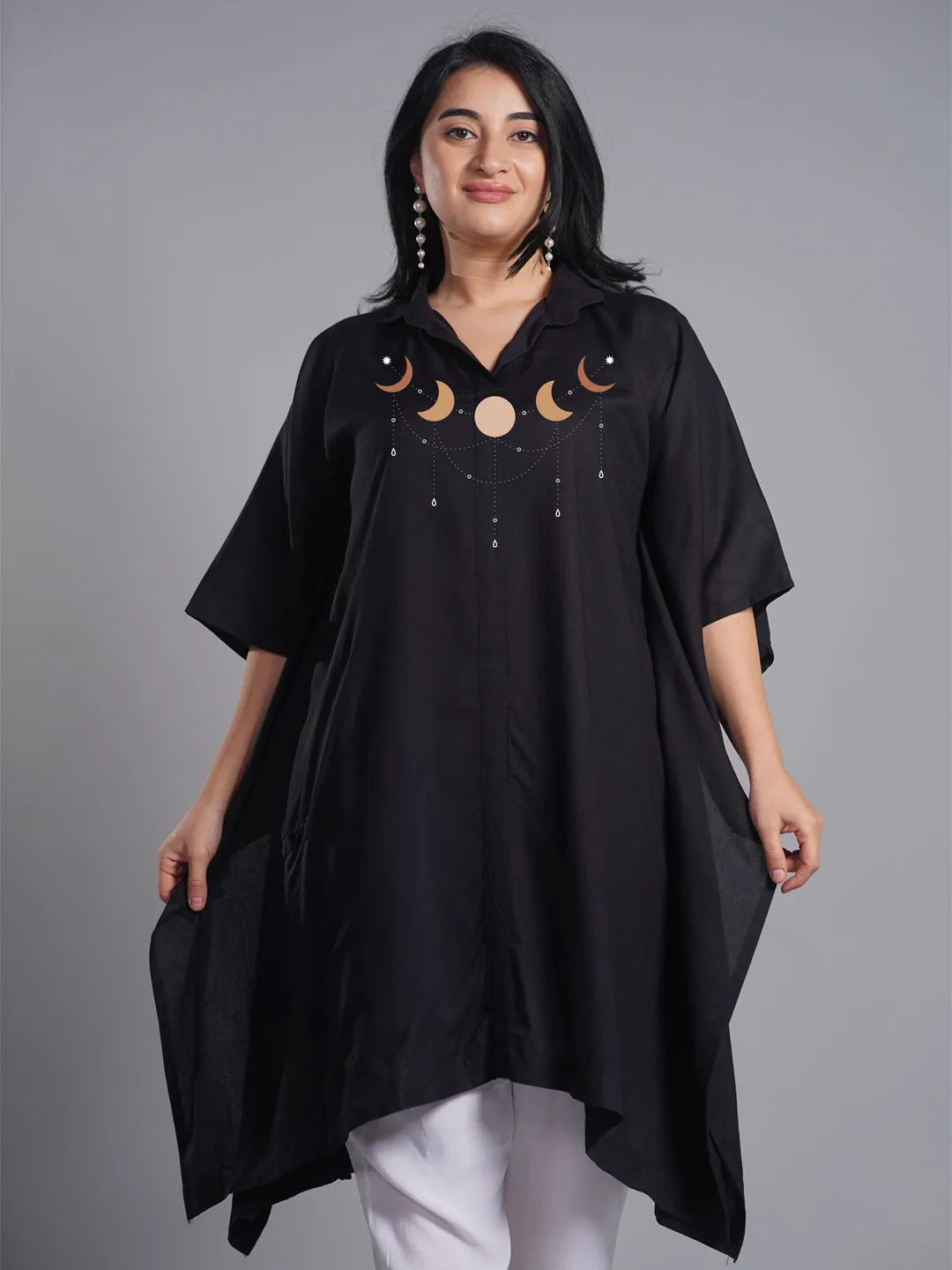 Black Rayon Shirt-Kaftan - Celestial