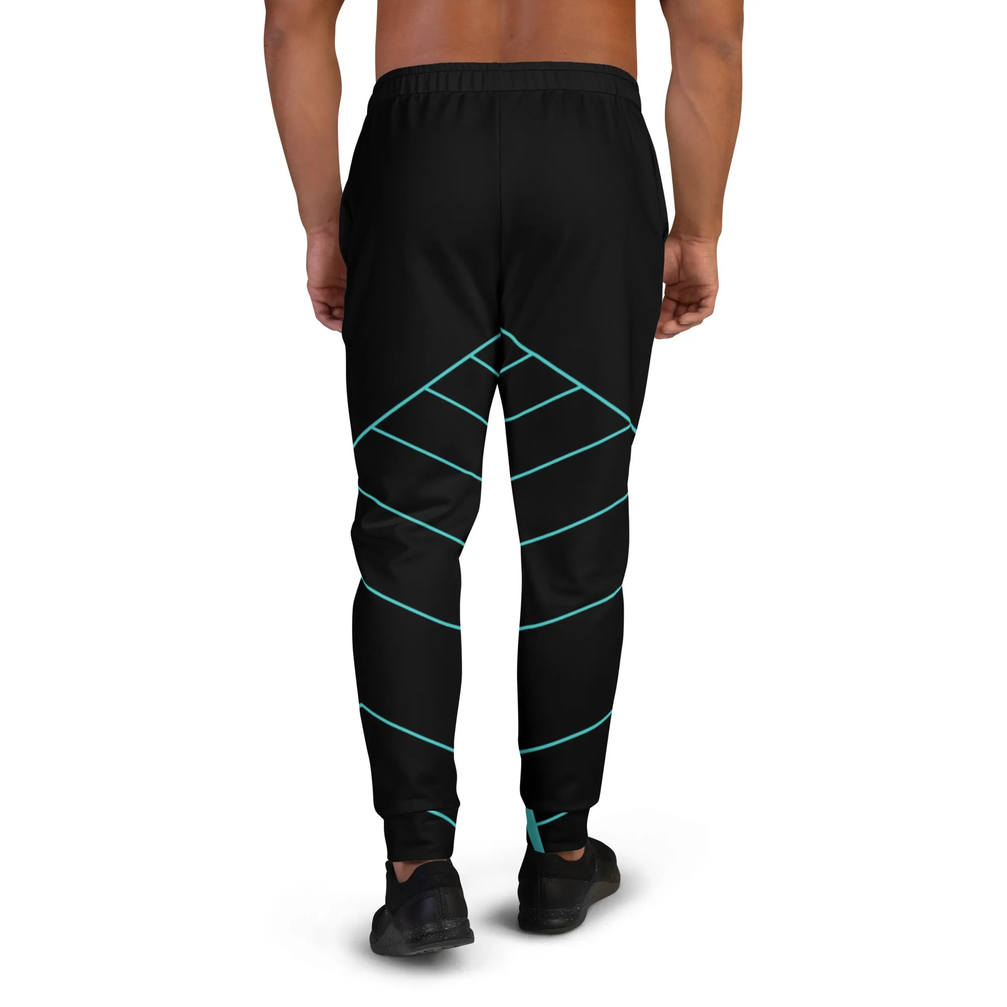 Blue Black Geometric Men's Joggers, Colorful Geometric Men's Pants-Made in USA/EU/MX (US Size: XS-3XL)