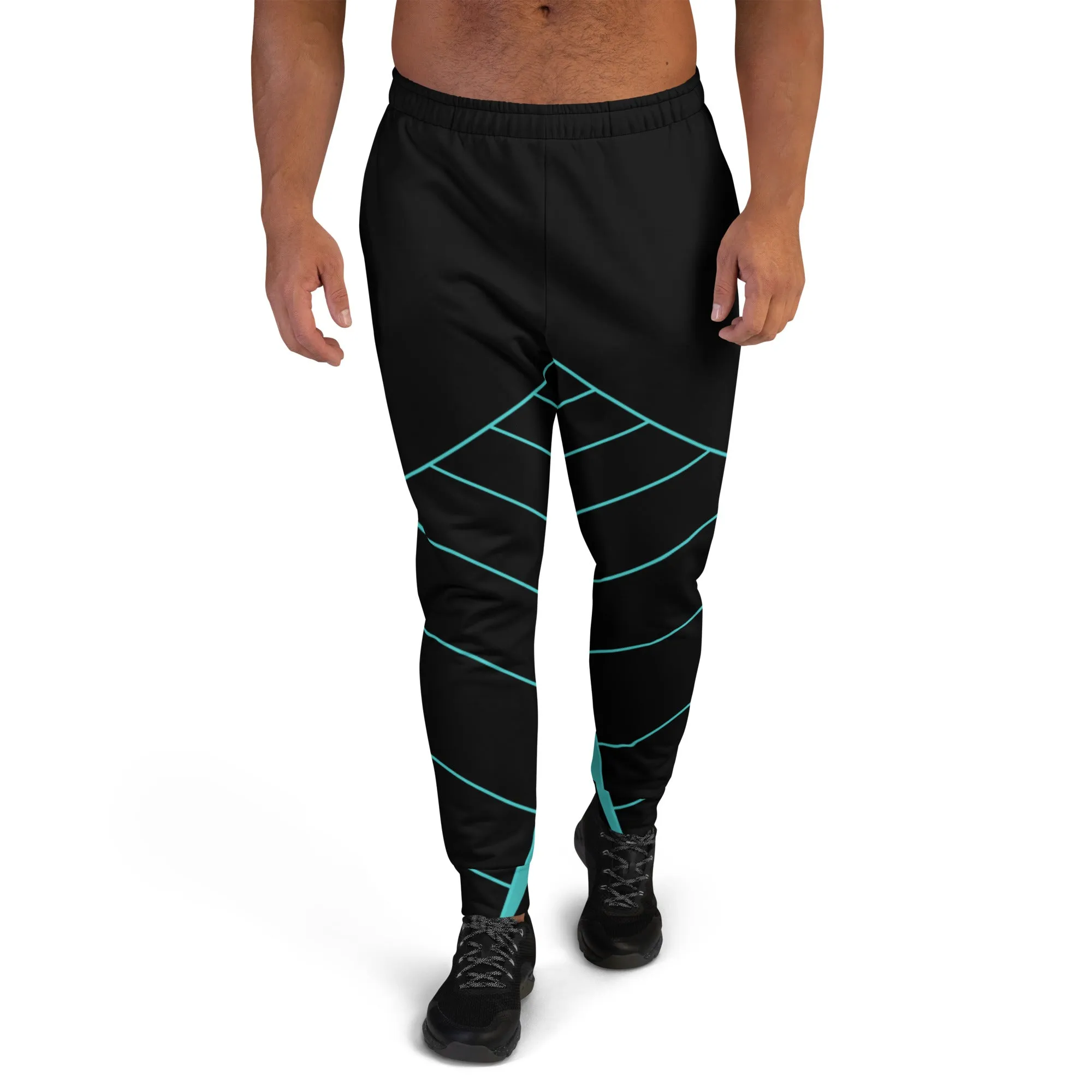 Blue Black Geometric Men's Joggers, Colorful Geometric Men's Pants-Made in USA/EU/MX (US Size: XS-3XL)