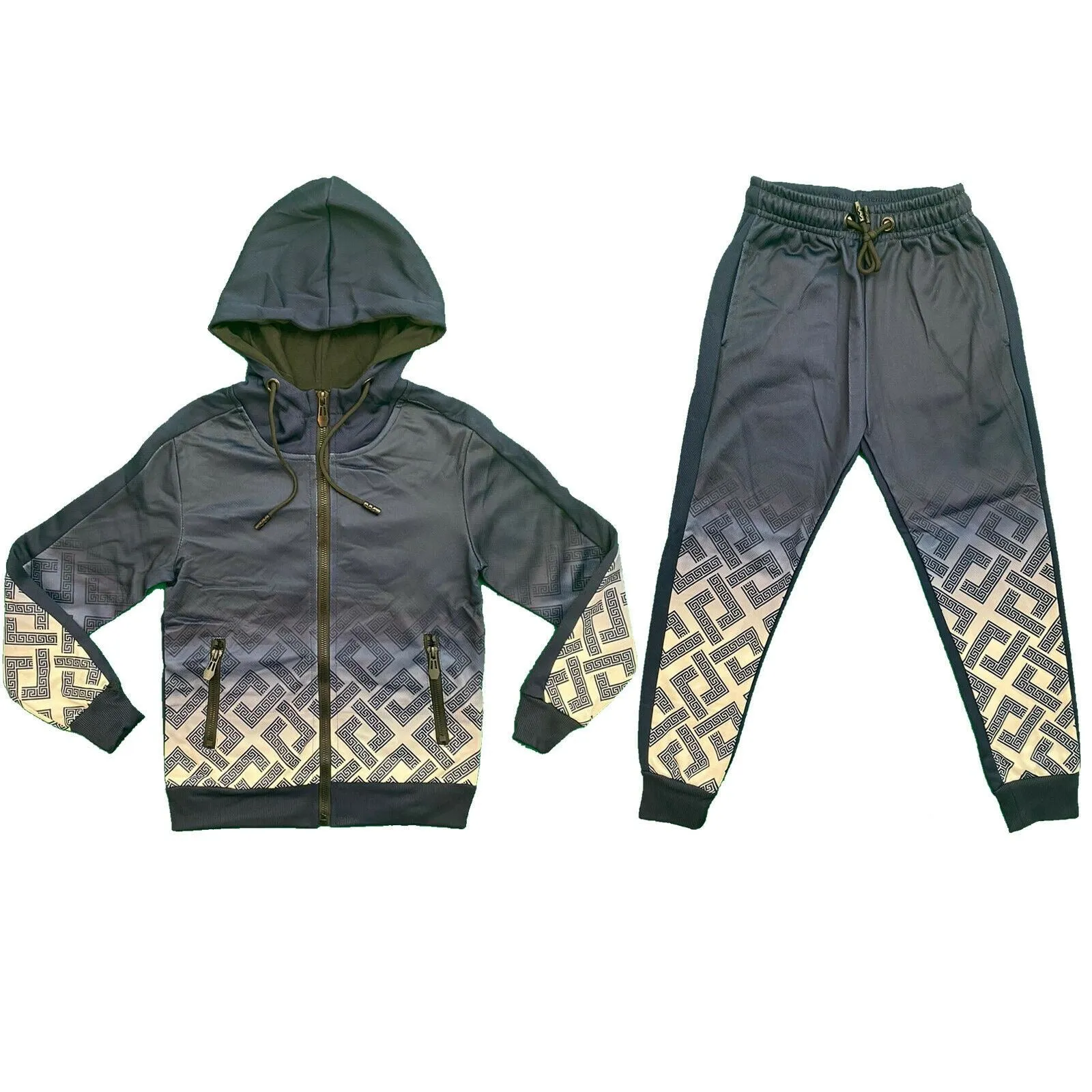 Boys Kids Tracksuit Jacket Joggers Jogging Bottoms Printed Sports Set Outfit Gym