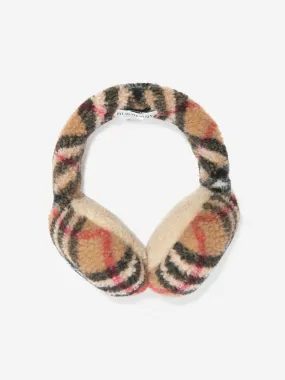 Burberry Girls Check Fleece Earmuffs in Beige