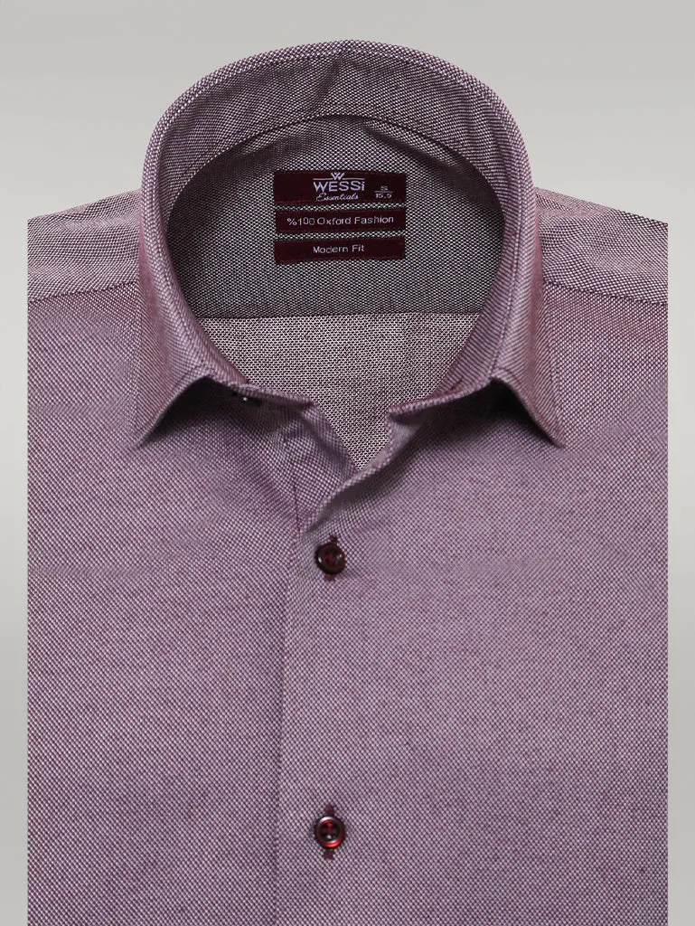 Burgundy Patterned Long Sleeves Slim-Fit Shirt - Wessi