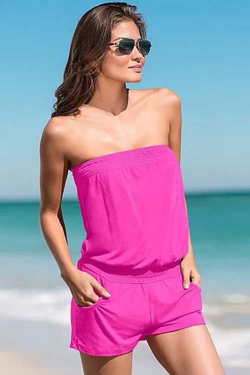 Candy Color Strapless Sleeveless Short Beach Romper