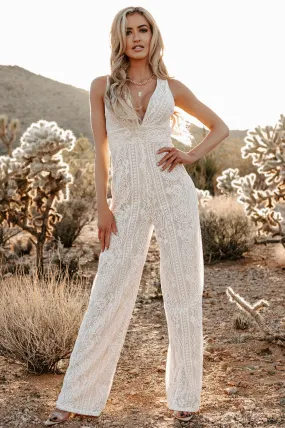 Celebrating Something Sleeveless Lace Jumpsuit (Ivory)