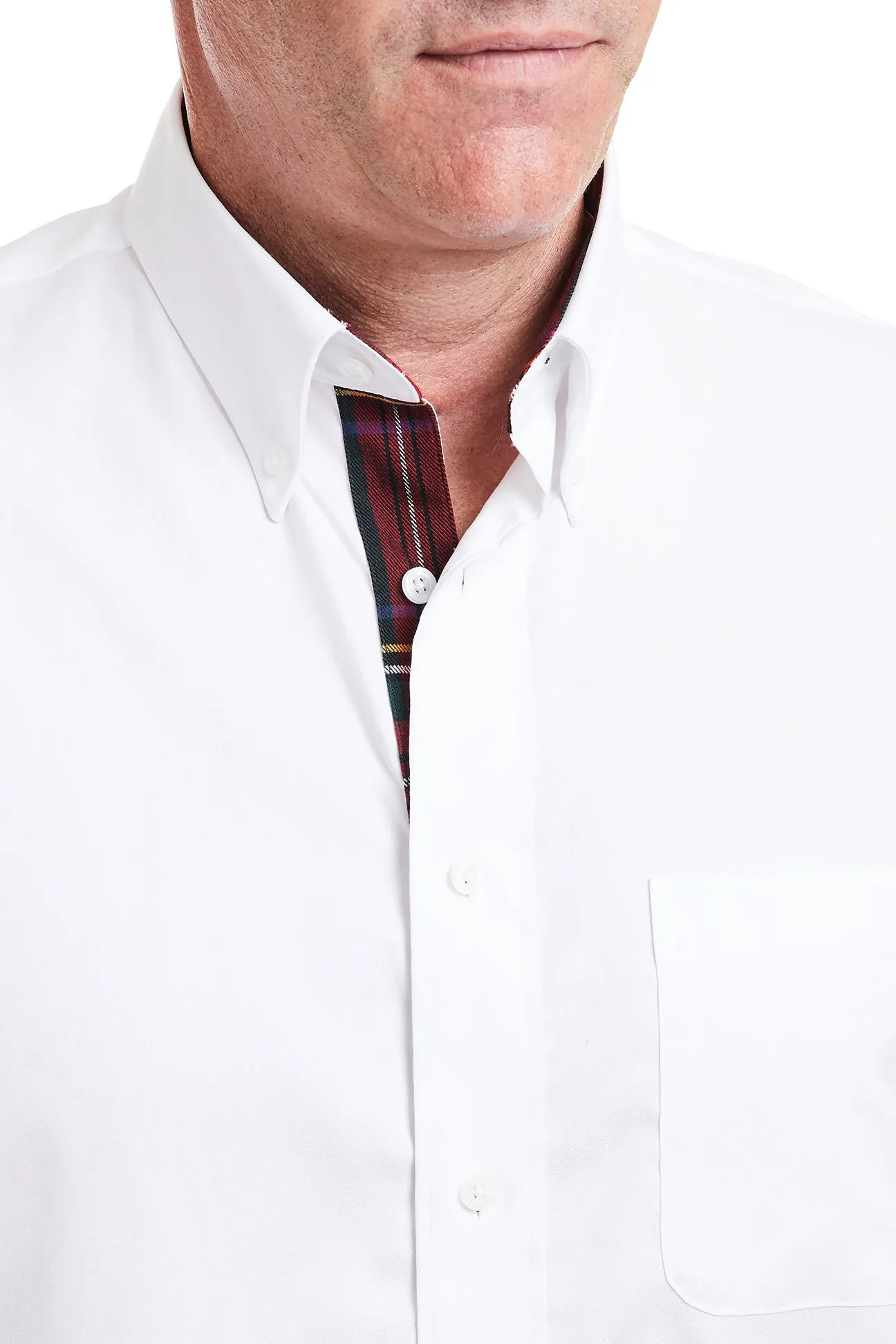 Chase Shirt White Oxford with Black Stewart Plaid Trim