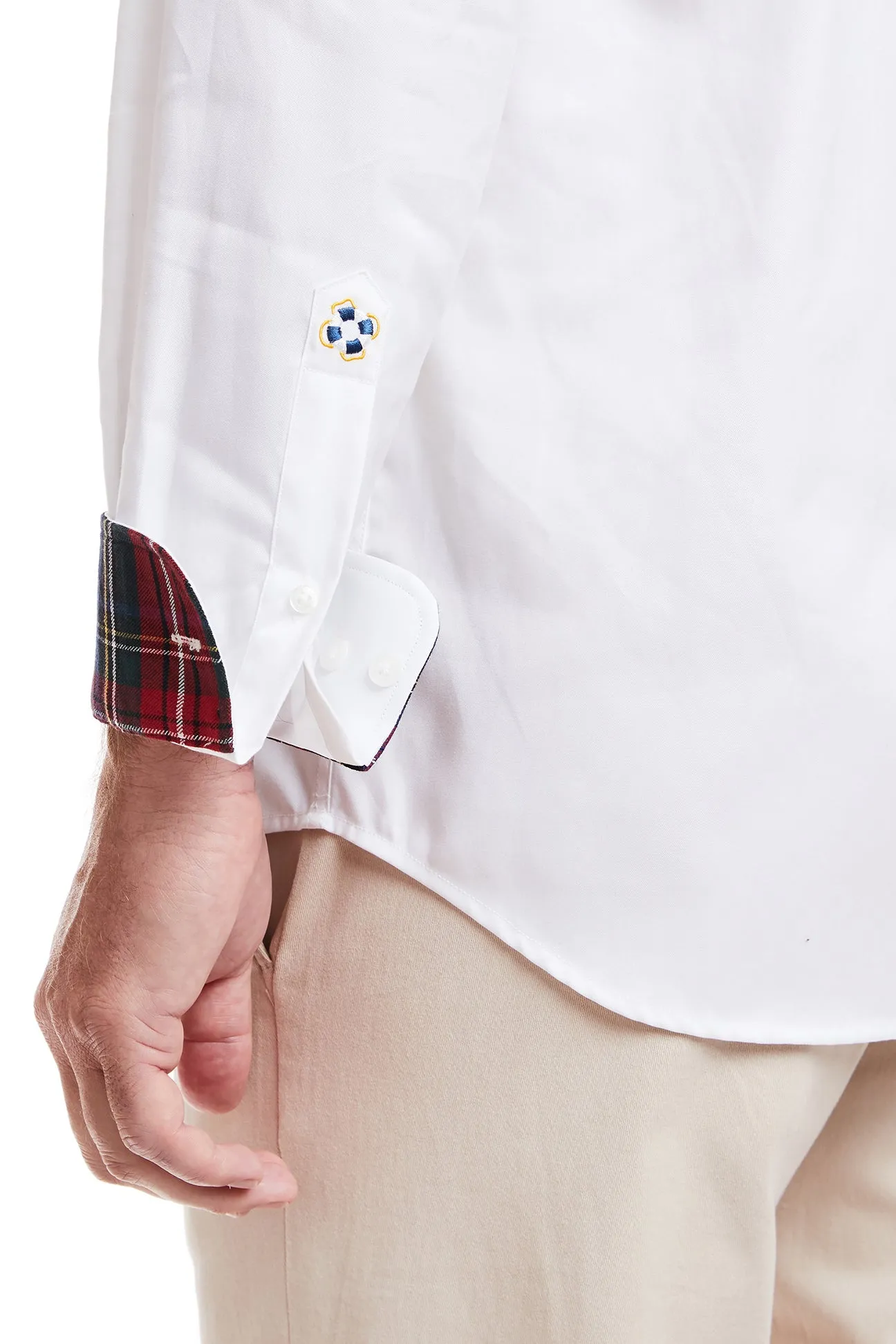 Chase Shirt White Oxford with Black Stewart Plaid Trim