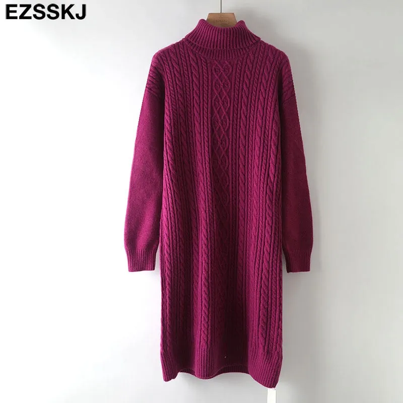 Christmas Gift Deanwangkt autumn winter thick straight maxi sweater dress women high neck long sweater dress elegant female loose Warm maix  dress