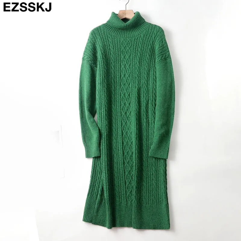 Christmas Gift Deanwangkt autumn winter thick straight maxi sweater dress women high neck long sweater dress elegant female loose Warm maix  dress