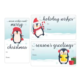 Christmas Gift Tag Stickers: Whimsical Prancing Penguins - 75 Stickers