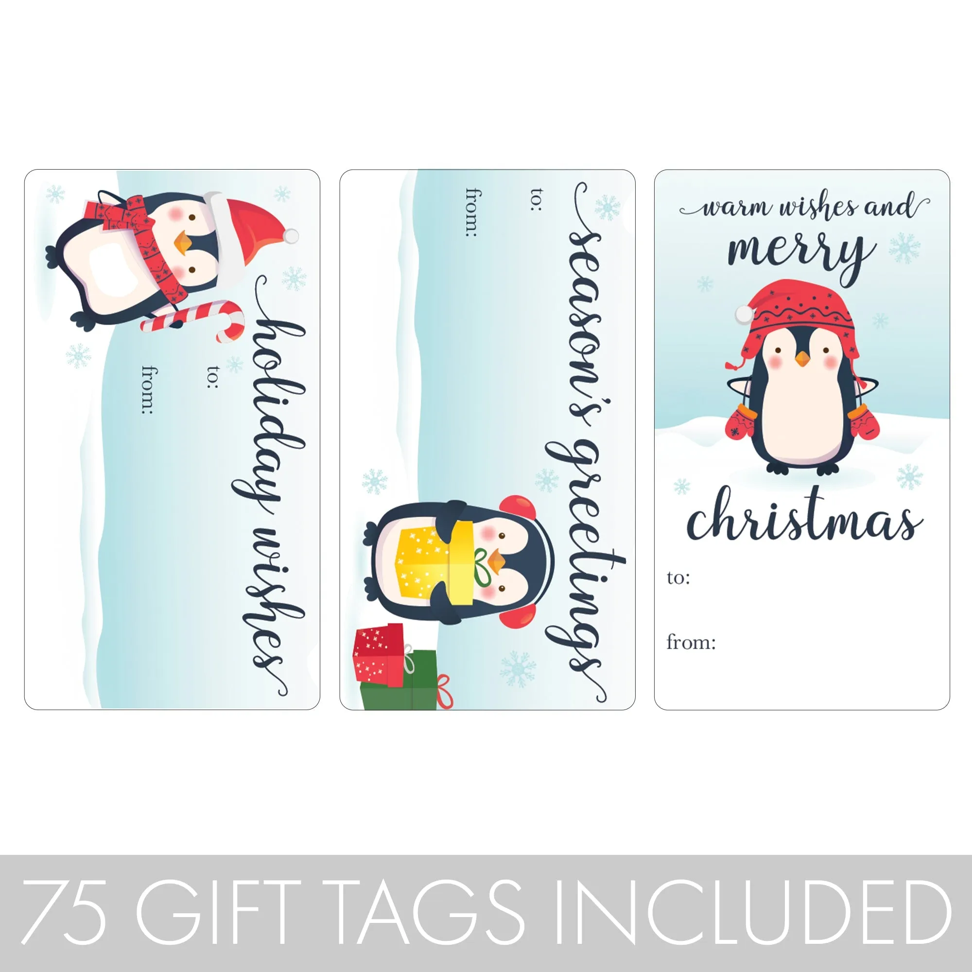 Christmas Gift Tag Stickers: Whimsical Prancing Penguins - 75 Stickers