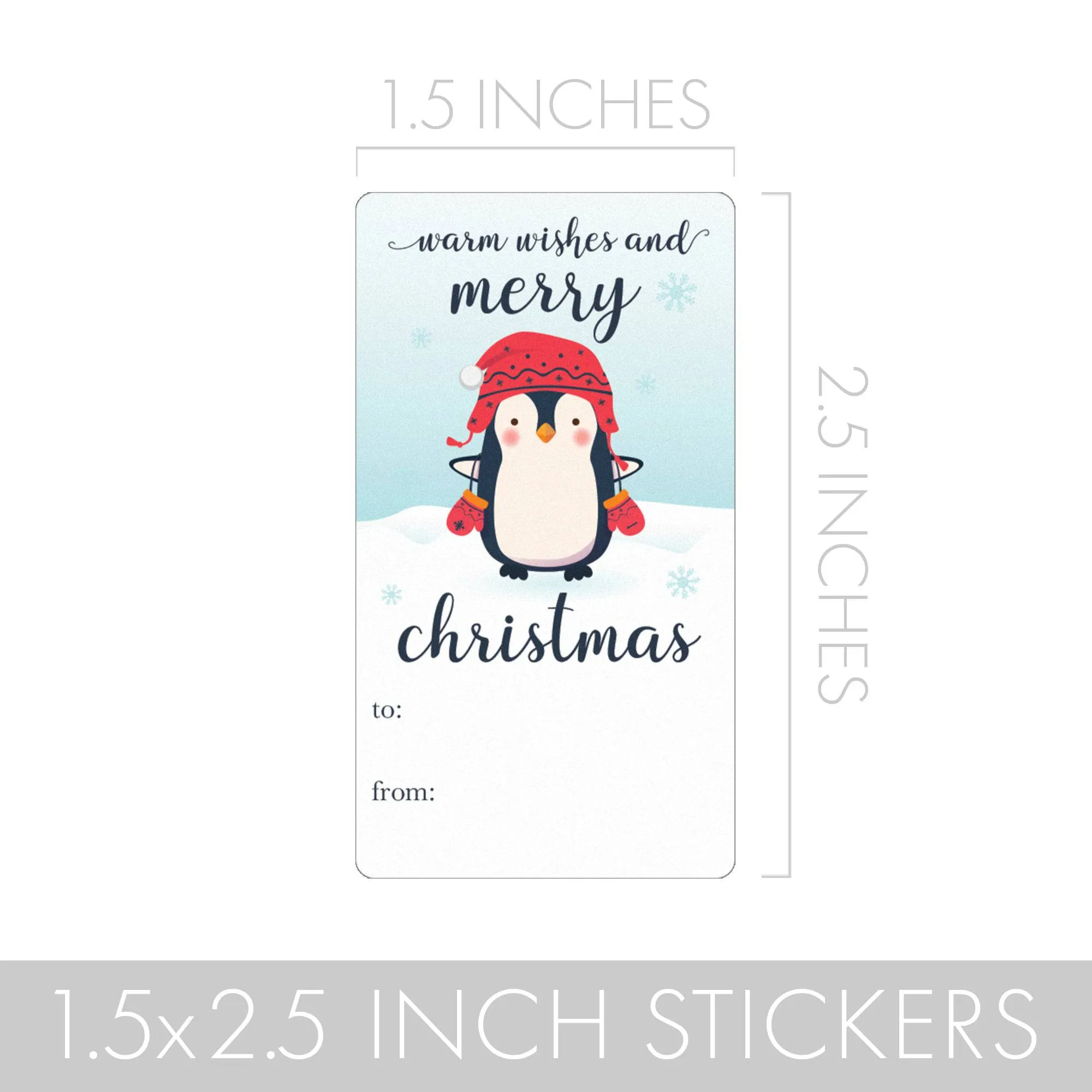 Christmas Gift Tag Stickers: Whimsical Prancing Penguins - 75 Stickers