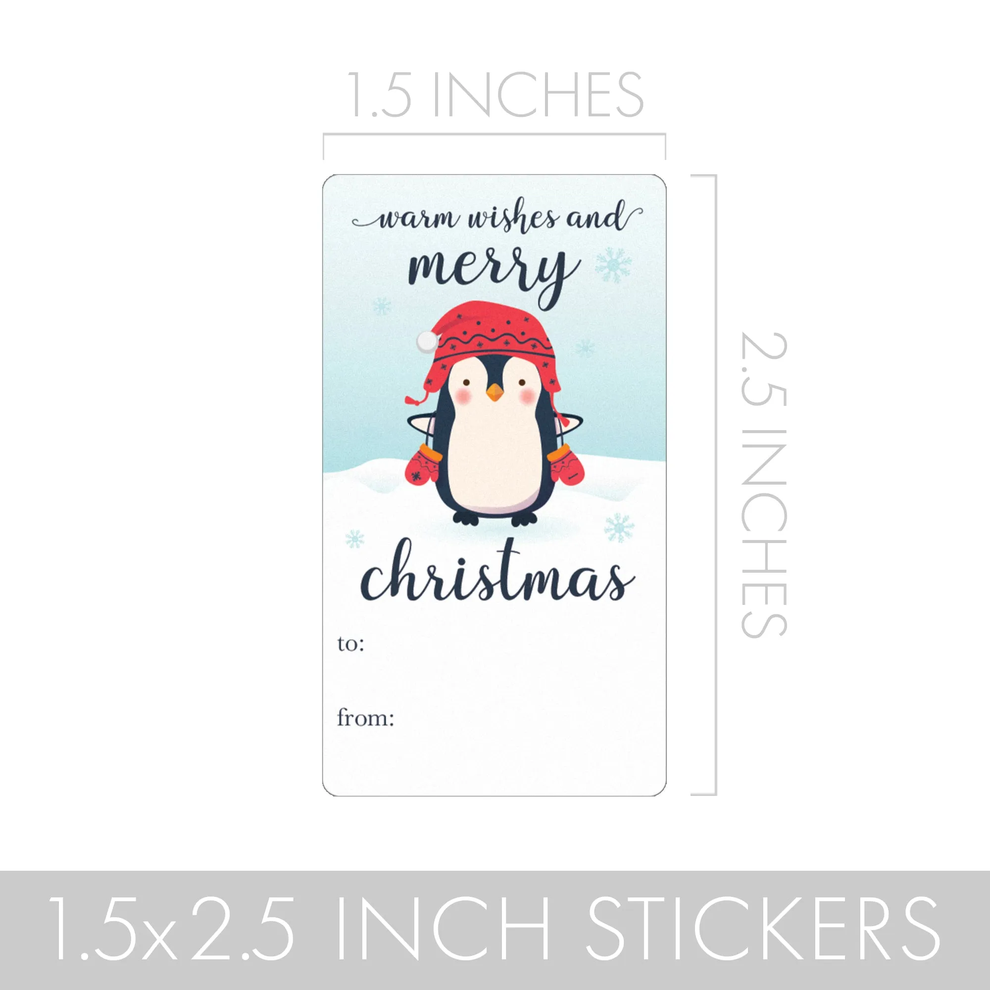 Christmas Gift Tag Stickers: Whimsical Prancing Penguins - 75 Stickers