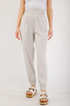 Coconut Milk Elastic Waste Jogger Pants