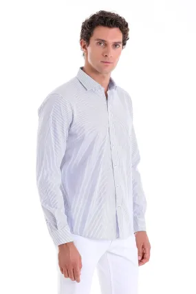 Comfort Fit Striped Long Sleeve Cotton Navy Dress Shirt