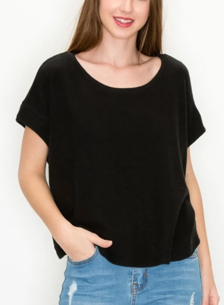 Comfy top with dolman sleeves top In our  charcoal stars print cozy brushed Jersey