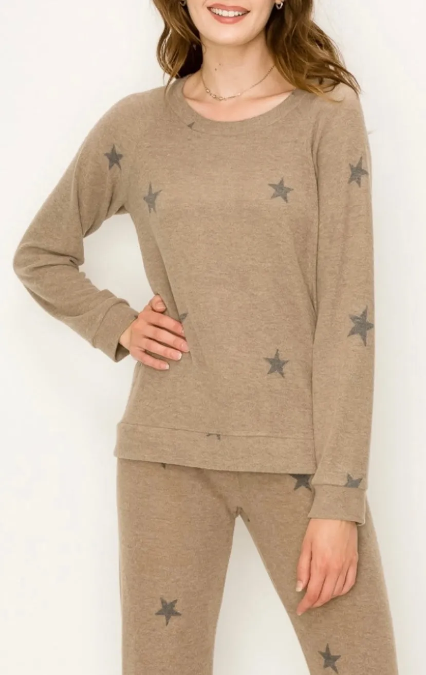 Comfy top with dolman sleeves top In our  charcoal stars print cozy brushed Jersey