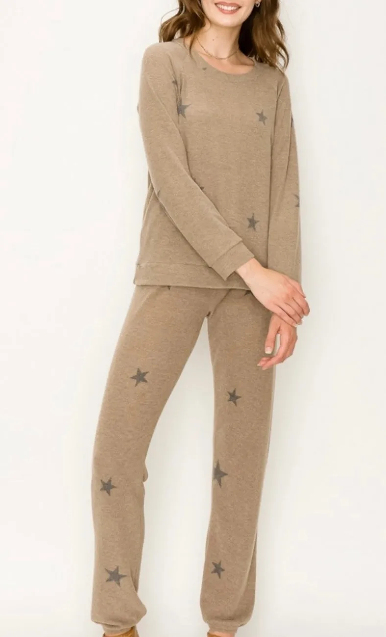 Comfy top with dolman sleeves top In our  charcoal stars print cozy brushed Jersey